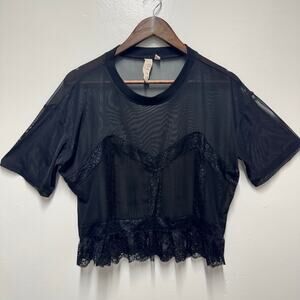 DOLAN Left Coast Black Sheer Mesh Lace Corset Peplum Top S Boho Romantic